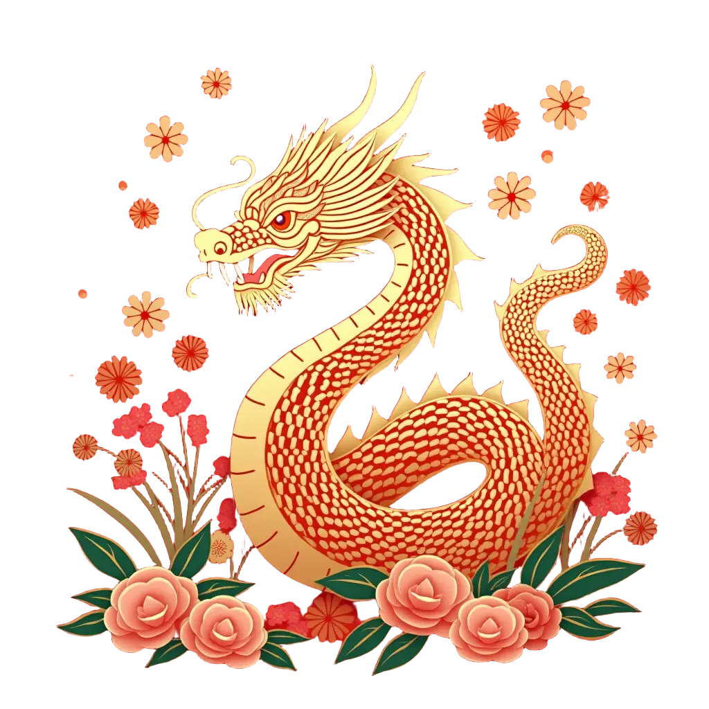 Golden Dragon and Floral Harmony